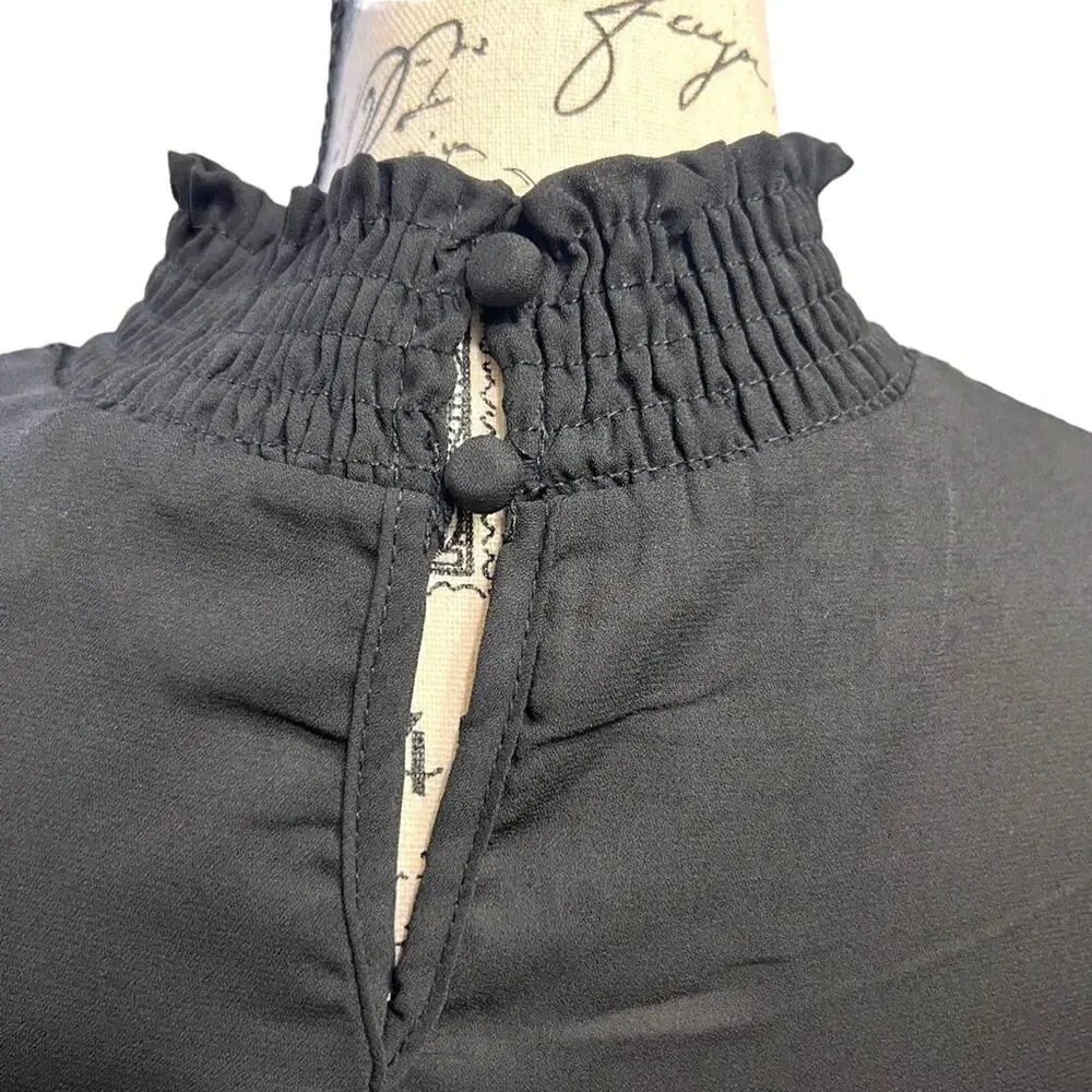 Reese women Medium Blouse Black Sparkle Lace Sheer flutter sleeve Goth Wednesday - Picture 6 of 15